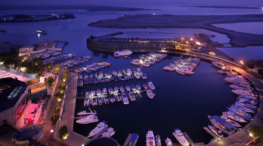 view from the hotel overlooking the marina at night