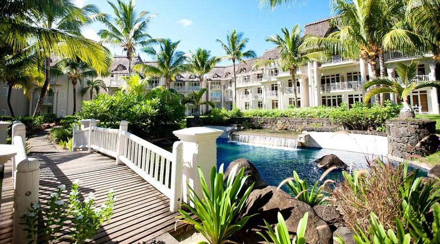 tropical garden with bridge