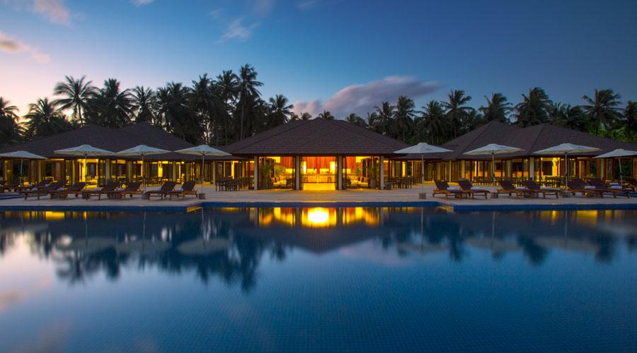 bar and main pool in the evening